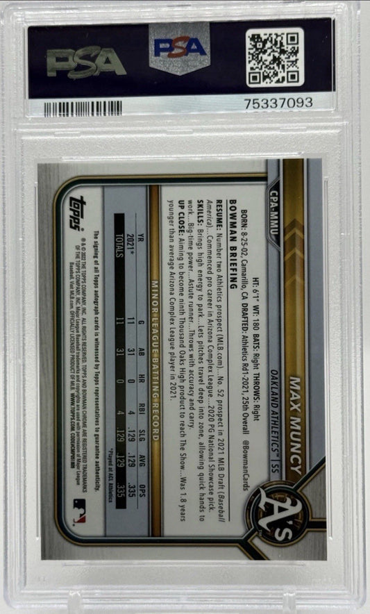 Bowman Chrome Prospect Autographs Max Muncy Purple Refractor Auto /250 PSA 10
