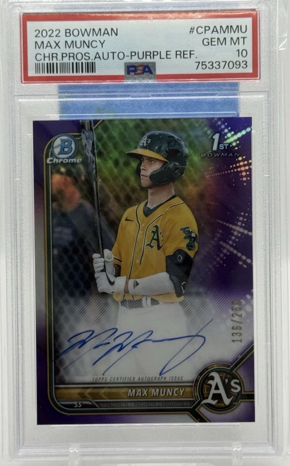Bowman Chrome Prospect Autographs Max Muncy Purple Refractor Auto /250 PSA 10