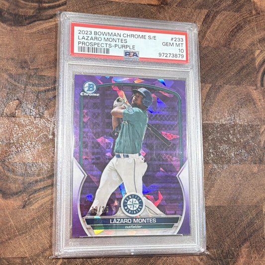 Topps 2023 Bowman Chrome Sapphire Lazaro Montes #BCP-233 Purple /25 PSA 10